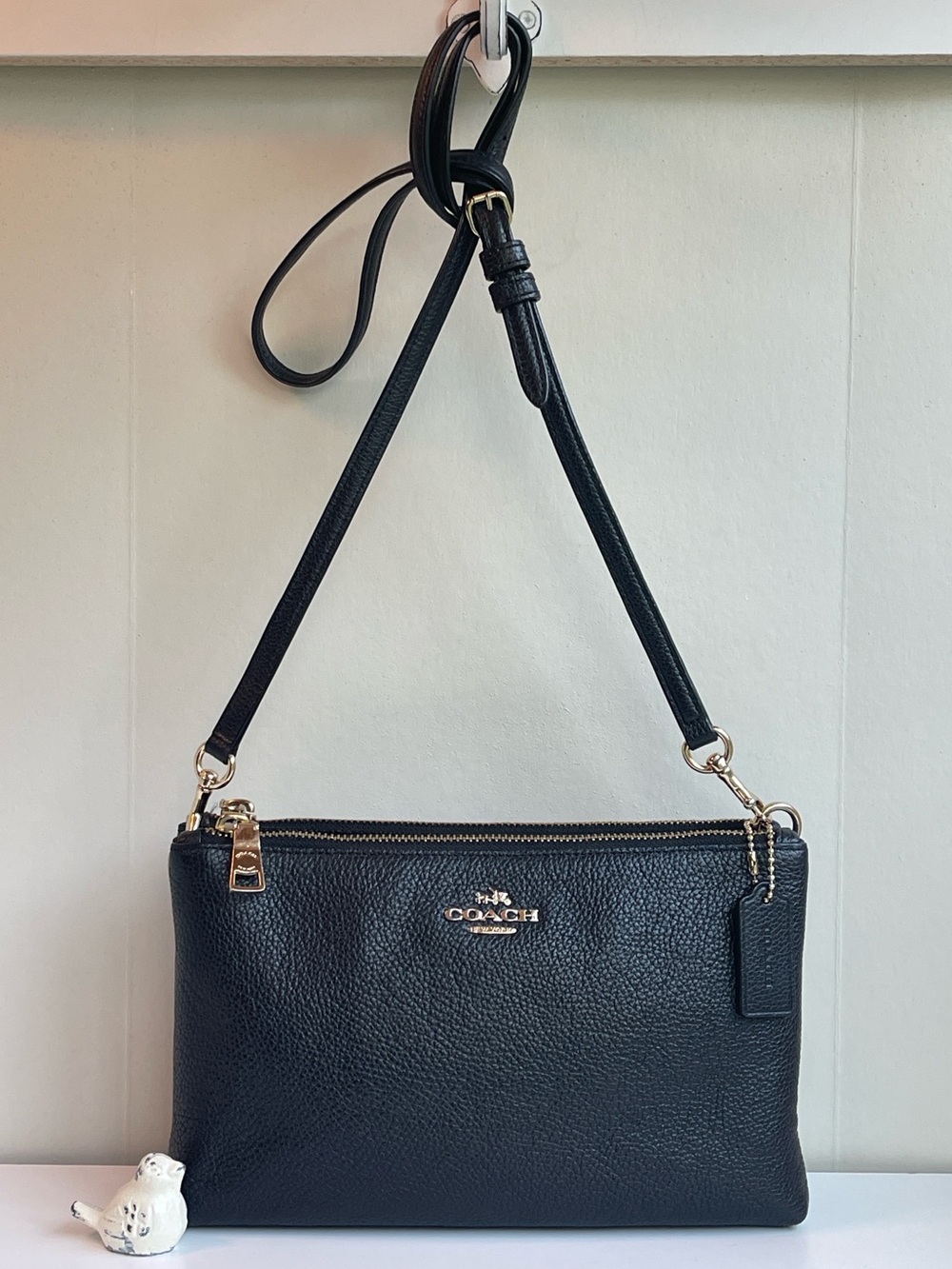 COACH Black Pebbled Leather 3 Entry Crossbody Bag